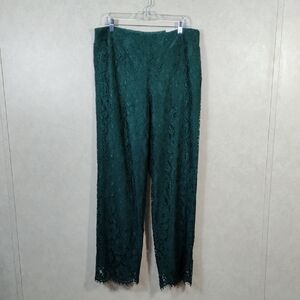 04507 Soft Surroundings green lace wide leg pants TXL 18T NWT